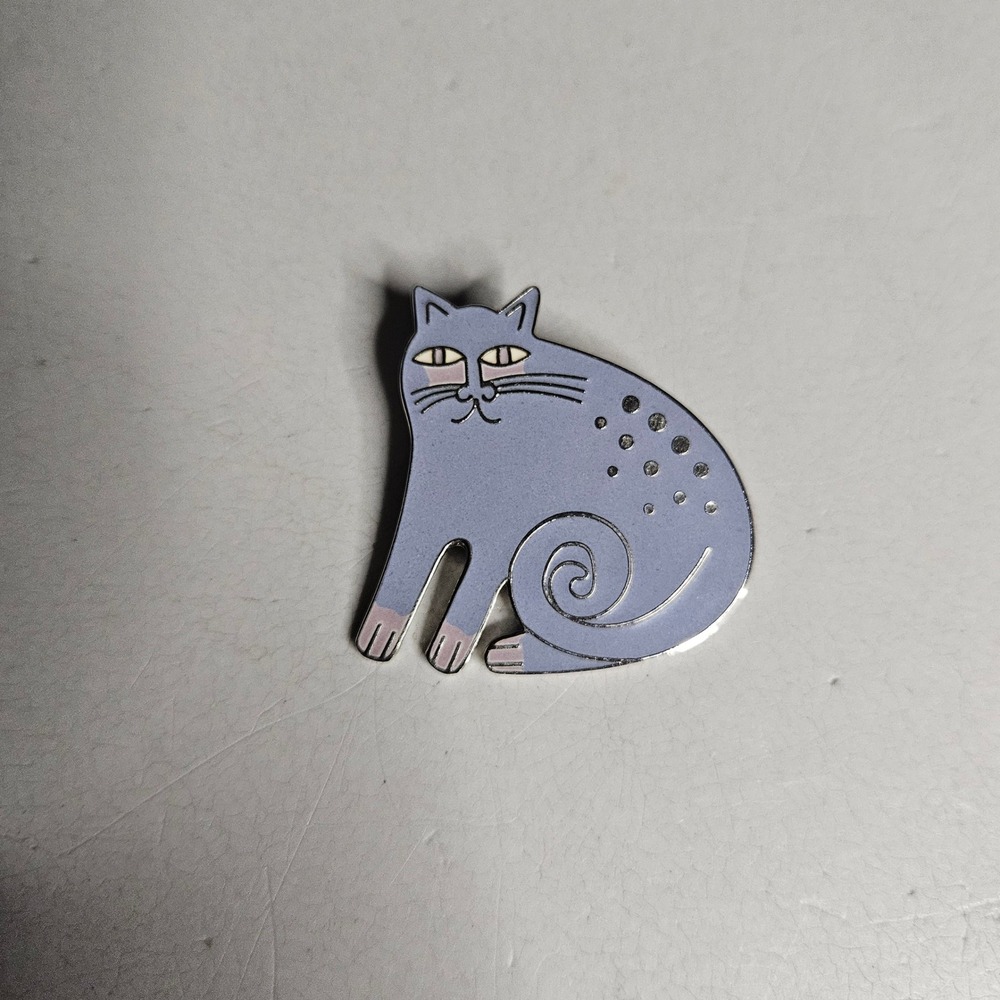 Laurel Burch Cheshire Cat Enamel Brooch Pin Lavender Blue Silver Tone Vintage